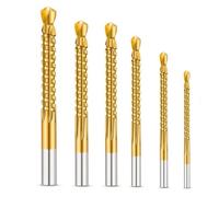 Serrated Side Cutting Drill Bit, Titanium Coated High Speed Steel Spiral Flute Horizontal Grooving Woodworking Drill Bits Round Shank Chip Removal Heat Resistant 3-8mm, For Wood Plastic 6pcs