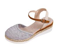 Serria Low Wedge Espadrilles Summer Sandals for Women Wide Fit Orthopedic Sandals Arch Support Closed Toe Mid Heel Sandals Strappy Party Shoes Comfortable Wedding Bridal Ankle Strap, l50OlMHoa