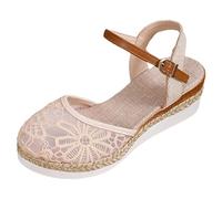 Serria Low Wedge Espadrilles Summer Sandals for Women Wide Fit Orthopedic Sandals Arch Support Closed Toe Mid Heel Sandals Strappy Party Shoes Comfortable Wedding Bridal Ankle Strap, l50OlMHoa