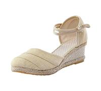 Serria Low Wedge Espadrilles Summer Sandals for Women Wide Fit Orthopedic Sandals Arch Support Closed Toe Mid Heel Sandals Strappy Party Shoes Comfortable Wedding Bridal Ankle Strap