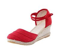 Serria Low Wedge Espadrilles Summer Sandals for Women Wide Fit Orthopedic Sandals Arch Support Closed Toe Mid Heel Sandals Strappy Party Shoes Comfortable Wedding Bridal Ankle Strap