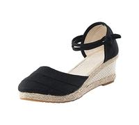 Serria Low Wedge Espadrilles Summer Sandals for Women Wide Fit Orthopedic Sandals Arch Support Closed Toe Mid Heel Sandals Strappy Party Shoes Comfortable Wedding Bridal Ankle Strap