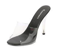 Serria Sexy Shoes for Women Heels Slutty Slip On High Heel Mules Ladies Clear Square Toe Perspex Sandals Shoes Fashion Party Dress Work Evening Party Prom Wedding Bridal Heeled Shoes Black, WOA6n816c