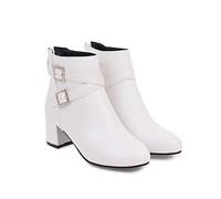 Serria Wide Fit Cowboy Ankle Boots for Women Thick Heel Pointed Toe Ankle Boots Fashion Suede Fall Boots Zipper Comfort Party Dress Booties Shoes Non Slip Booties Shoes for Formal (#A-White, 4.50)