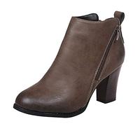 Serria Wide Fit Cowboy Ankle Boots for Women Thick Heel Pointed Toe Ankle Boots Fashion Suede Fall Boots Zipper Comfort Party Dress Booties Shoes Non Slip Booties Shoes for Formal Work (#B-Khaki, 8)