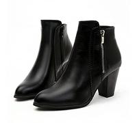 Serria Wide Fit Cowboy Ankle Boots for Women Thick Heel Pointed Toe Ankle Boots Fashion Suede Fall Boots Zipper Comfort Party Dress Booties Shoes Non Slip Booties Shoes for Formal Work (#C-Black, 5)