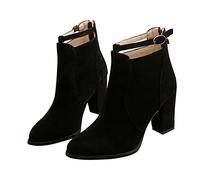 Serria Wide Fit Cowboy Ankle Boots for Women Thick Heel Pointed Toe Ankle Boots Fashion Suede Fall Boots Zipper Comfort Party Dress Booties Shoes Non Slip Booties Shoes for Formal Work (#3-Black, 5)