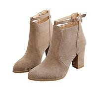 Serria Wide Fit Cowboy Ankle Boots for Women Thick Heel Pointed Toe Ankle Boots Fashion Suede Fall Boots Zipper Comfort Party Dress Booties Shoes Non Slip Booties Shoes for Formal Work (#3-Beige, 5)