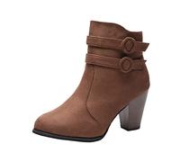 Serria Wide Fit Cowboy Ankle Boots for Women Thick Heel Pointed Toe Ankle Boots Fashion Suede Fall Boots Zipper Comfort Party Dress Booties Shoes Non Slip Booties Shoes for Formal Work (#D-Brown, 7)