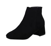 Serria Wide Fit Cowboy Ankle Boots for Women Thick Heel Pointed Toe Ankle Boots Fashion Suede Fall Boots Zipper Comfort Party Dress Booties Shoes Non Slip Booties Shoes for Formal Work (#1-Black, 7)