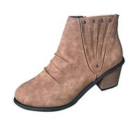 Serria Wide Fit Cowboy Ankle Boots for Women Thick Heel Pointed Toe Ankle Boots Fashion Suede Fall Boots Zipper Comfort Party Dress Booties Shoes Non Slip Booties Shoes for Formal Work (#1-Brown, 7)