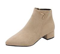 Serria Wide Fit Cowboy Ankle Boots for Women Thick Heel Pointed Toe Ankle Boots Fashion Suede Fall Boots Zipper Comfort Party Dress Booties Shoes Non Slip Booties Shoes for Formal Work (#4-Beige, 6)