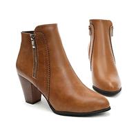 Serria Wide Fit Cowboy Ankle Boots for Women Thick Heel Pointed Toe Ankle Boots Fashion Suede Fall Boots Zipper Comfort Party Dress Booties Shoes Non Slip Booties Shoes for Formal Work (#C-Brown, 4.5)