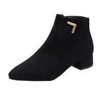 Serria Wide Fit Cowboy Ankle Boots for Women Thick Heel Pointed Toe Ankle Boots Fashion Suede Fall Boots Zipper Comfort Party Dress Booties Shoes Non Slip Booties Shoes for Formal Work (#4-Black, 5.5)