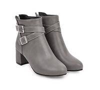 Serria Wide Fit Cowboy Ankle Boots for Women Thick Heel Pointed Toe Ankle Boots Fashion Suede Fall Boots Zipper Comfort Party Dress Booties Shoes Non Slip Booties Shoes for Formal Work (#A-Grey, 6)