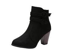 Serria Wide Fit Cowboy Ankle Boots for Women Thick Heel Pointed Toe Ankle Boots Fashion Suede Fall Boots Zipper Comfort Party Dress Booties Shoes Non Slip Booties Shoes for Formal Work (#D-Black, 5)