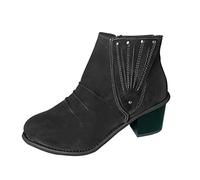 Serria Wide Fit Cowboy Ankle Boots for Women Thick Heel Pointed Toe Ankle Boots Fashion Suede Fall Boots Zipper Comfort Party Dress Booties Shoes Non Slip Booties Shoes for Formal Work (#1-Black, 5.5)