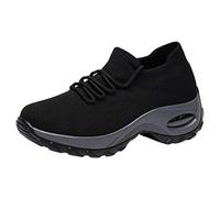 Serria Wide Fit Trainers for Women Ladies Running Shoes Slip On Trainers Thick Bottom Air Cushioned Comfortable Walking Shoes with Breathable Mesh Sneakers Ladies Casual Orthopedic Shoes, 6SbwDh6cV