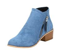 Serria Wide Fit Cowboy Ankle Boots for Women Thick Heel Pointed Toe Ankle Boots Fashion Suede Fall Boots Zipper Comfort Party Dress Booties Shoes Non Slip Booties Shoes for Formal Work (#B-Blue, 5.5)