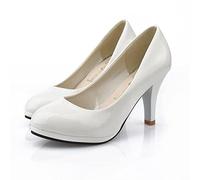 Serria Womens Wide Fit High Heels Low Stiletto Heel Fashion Party Dress Work Evening Party Prom Wedding Bridal Heeled Shoes Classic Elegant Versatile Dress Platform Pumps White