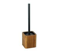 WENKO Serro Stand Toilet Brush with Stainless Steel Handle, Bamboo Container with Plastic Insert, Black, Brown, 10 x 37 x 10 cm