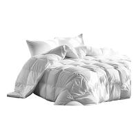 Serta Goose Feather Down Fiber Cotton Comforter Twin Size - 100% Cotton Duvet Insert - Hotel Luxury Hypoallergenic Bedding Comforter Light Warmth 68 x 90 Inch White
