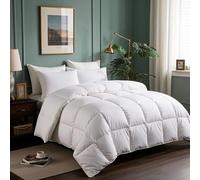 Serta Goose Feathers Down Fiber Comforter Queen Size Duvet Insert,100% Cotton, Hotel Luxury Hypoallergenic Comforter 80oz Extra Warmth 90 x 90 in White