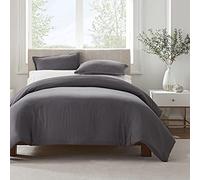 Serta Simply Clean Ultra Soft Hypoallergenic Stain Resistant 3 Piece Solid Duvet Cover Set, Grey, Full/Queen