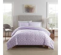 Serta Skyler Soft Geometric Bag Complete Bedding Comforter Set with Sheets and Pillow Case for All Season, Polyester, Lavender, Queen