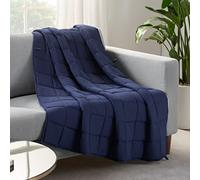 Serta Zen Rest Wrinkle Resistant Adult Heavy Weighted Throw Blanket Filled with Glass Beads, 10 lbs (48 in x 72 in), Navy