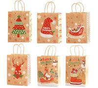 SERTAS 12 Pack Christmas Paper Gift Bag Set with 6 Assorted Designs Christmas Bags Reusable Holiday Party Bags for Presents Treats & Wrapping