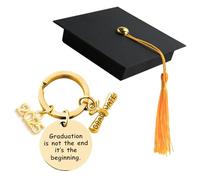 SERTAS 2025 Graduation Keepsake Keyring - Stainless Steel Pendant & Academic Cap Charm, Engraved with 2025" & Inspirational Quote, with Academic Cap Gift Box, Gift for Graduates (Gold 01)