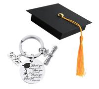 SERTAS 2025 Graduation Keepsake Keyring - Stainless Steel Pendant & Academic Cap Charm, Engraved with 2025" & Inspirational Quote, with Academic Cap Gift Box, Gift for Graduates (Silver 02)
