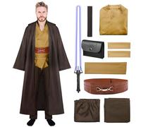 SERTAS Adults Robe Costume Hooded Cloak Warrior Black Cloak Props Knight Cape Halloween Cosplay Vampire Christmas Party Fancy Dress Costume Robe Cape for Women Men (YELLOW, M)