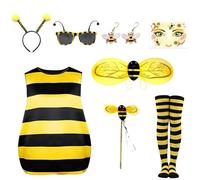 SERTAS Bee Costume Women, Bumble Bee Fancy Dress Costumes Women with Dress, Hairband, Glasses, Wings, Socks, Face Tattoo, Bee Costume Adults, Maya Bee Costume Adult for Carnival (L)