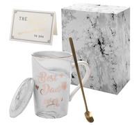 SERTAS Best Dad Ever Mug,Birthday Gifts for Dad,14oz Grey Ceramic Coffee Cup with Gold Print,Lid,Spoon & Card,Gift Boxed