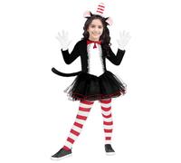 SERTAS Cat in the Hat Costume for Kids, Girls Boys, Dr. Seuss Character, World Book Day, Halloween, One Size, Polyester Blend, Pull On Closure, Iconic Red and White Striped Hat, Jumpsuit, 120