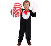 SERTAS Cat in the Hat Costume for Kids, XL, Unisex, Black, Literary Character, One Size, Iconic Red and White Striped Hat, Pull On Closure, Kids (Boys & Girls), Costume