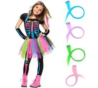 SERTAS Children's Rainbow Skeleton Skirt Set, Girls Skeleton Costume, Jumpsuit Dress for Halloween Carnival Party (L)