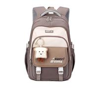 SERTAS Cute Girls Purple Beige Sweet Dreams School Backpack with Bread Charm, brown, S