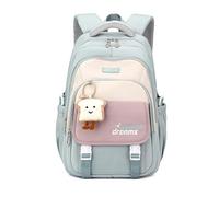SERTAS Cute Girls Purple Beige Sweet Dreams School Backpack with Bread Charm, light green, S