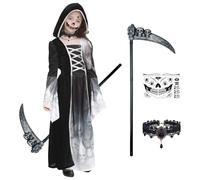 SERTAS Halloween Costume Grim Reaper Girls - Children's Ghost Princess Costume with Scythe for Halloween Carnival
