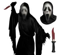 SERTAS Halloween Costumes for Kids,Black Robe,Halloween Costumes Adult,Kids HalloweenCostumes,Black Robe with Latex HalloweenMask and Bleeding Knife,Mens CostumeHalloween Cosplay (Adult, M)
