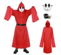 SERTAS Halloween Costumes Shy Mask Costume for Boys and Girls,Anime-Inspired Full Face White Mask With Robe and Belt,Funny Halloween Fancy Dress Outfit (L)