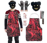 SERTAS Halloween Serial Killer Costume Set,Butcher Halloween Costume,Halloween Costumes For Adults Teens,One Size Fits Most Adults,2024 Halloween Fancy Dress Costumes (Black-03)