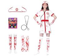 SERTAS Ladies Bloody Nurse Costume Set,BloodyNurses Dress,BloodyNurse HalloweenCostume,Nurses Outfit Fancy Dresss,Perfect For HalloweenFancy Dress,Womens Halloween Nurse Costume (XL)
