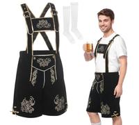 SERTAS Lederhosen Oktoberfest Outfit,Bavarian Embroidered Costume,Oktoberfest Outfit Mens,Mens Bavarian Costume (Black, XL)