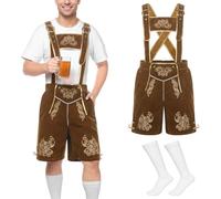 SERTAS Lederhosen Oktoberfest Outfit,Bavarian Embroidered Costume,Oktoberfest Outfit Mens,Mens Bavarian Costume (Brown, XXL)