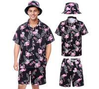 SERTAS Mens Hawaiian Shirt and Shorts Hat Set,Hawaiian Shirts for Men,Summer Hawaiian Shirt Shiteshirts,Shiteshirts for Indoor Outdoor Beach Seaside Holiday Size S-3XL (Black, XXL)