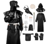 SERTAS Plague Doctor Halloween Cosplay Costume Set,Medieval Steampunk Fancy Dress,Plague Doctor Mask,Cosplay Halloween Costume Black Robe Role Play Outift for Adults Men Woman (Black Mask, XXL)